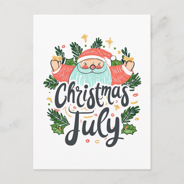Christmas in July Fun & Festive Santa Design Holiday Postcard (Front)