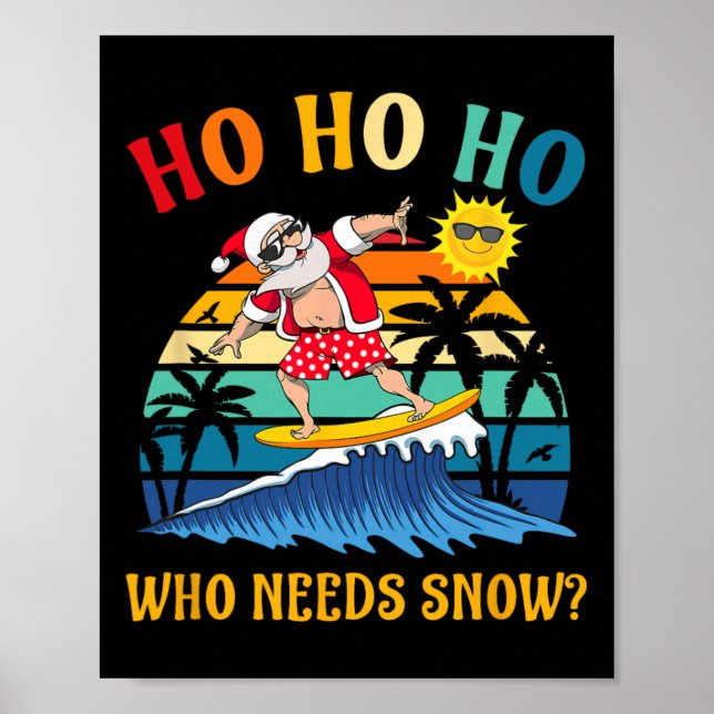 Christmas In July Fun Santa Surfing Summer Beach V Poster (Front)