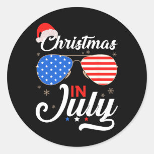 Christmas In July Funny 4th Of July Beach Summer C Classic Round Sticker