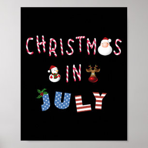 Christmas In July Funny Candy Cane Santa Reindeer Poster