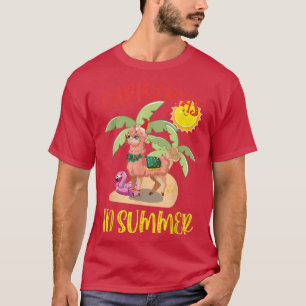 Christmas In July Funny Llama Coconut And Flamingo T-Shirt