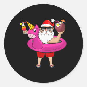 Christmas In July Funny Party Hawaiian Summer Beac Classic Round Sticker