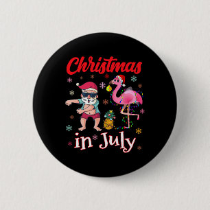 Christmas In July Funny Pink Flamingo Summer Vacat 6 Cm Round Badge