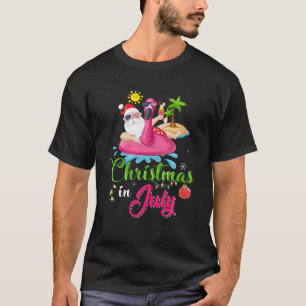 Christmas In July Funny Santa Flamingo Float Beach T-Shirt