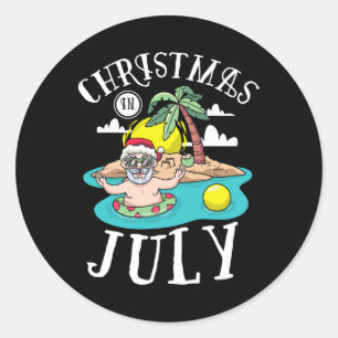 Christmas In July Funny Santa For Sommer Christmas Classic Round Sticker