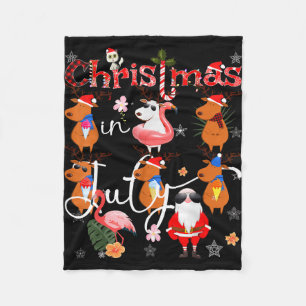 Christmas in july funny santa reindeer flamingos fleece blanket
