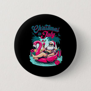 Christmas In July Funny Santa Relax On Beach 6 Cm Round Badge