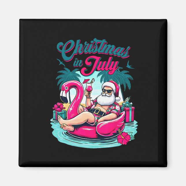 Christmas In July Funny Santa Relax On Beach  Magnet (Front)