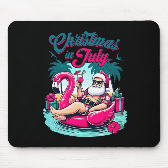 Christmas In July Funny Santa Relax On Beach  Mouse Pad (Front)