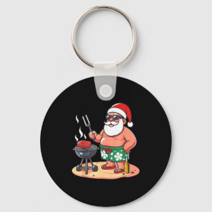 Christmas in july funny santa santa grilling bbq key ring