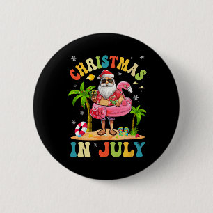 Christmas In July Funny Santa Summer Beach Vacatio 6 Cm Round Badge
