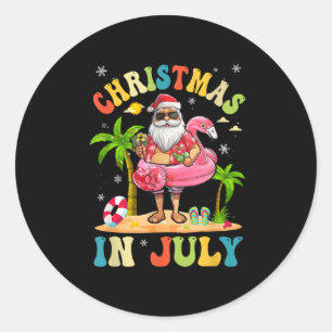 Christmas In July Funny Santa Summer Beach Vacatio Classic Round Sticker