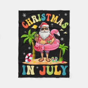 Christmas In July Funny Santa Summer Beach Vacatio Fleece Blanket