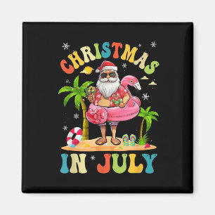 Christmas In July Funny Santa Summer Beach Vacatio Magnet