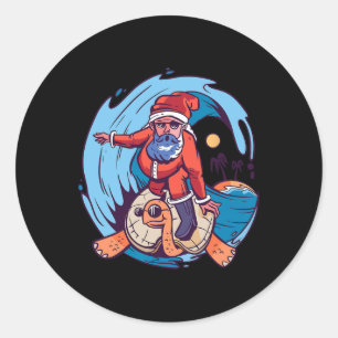 Christmas In July Funny Santa Surfing Hawaiian  Classic Round Sticker