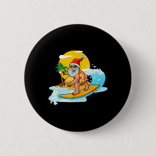 Christmas In July Funny Santa Surfing Summer Aloha 6 Cm Round Badge