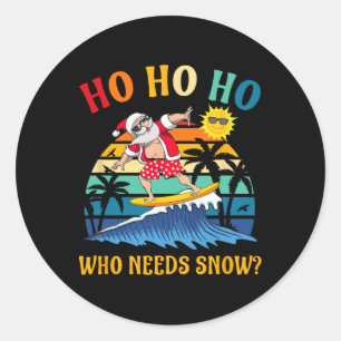 Christmas In July Funny Santa Surfing Summer Beach Classic Round Sticker
