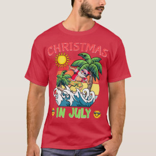 Christmas In July Funny Santa Surfing Summer Beach T-Shirt