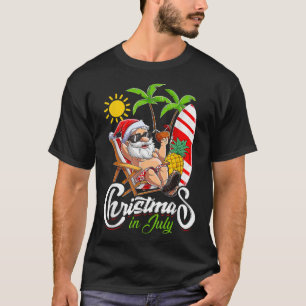 Christmas In July Funny Santa Surfing Summer Beach T-Shirt