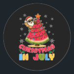 Christmas In July Funny Santa Watermelon Xmas Tree Classic Round Sticker<br><div class="desc">Christmas In July Funny Santa Watermelon Xmas Tree Summer</div>