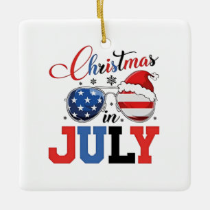 Christmas in July Funny Santa Xmas 4h of July  Ceramic Ornament