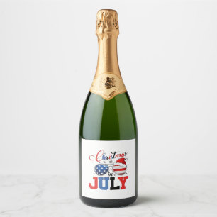 Christmas in July Funny Santa Xmas 4h of July  Sparkling Wine Label