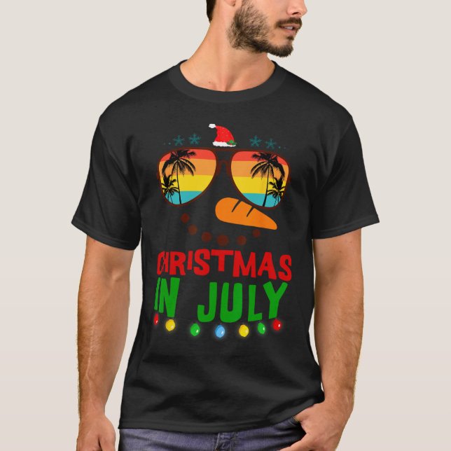 Christmas In July Funny Snowman Beach Summer Hawai T-Shirt (Front)