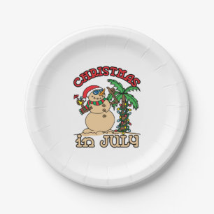 Christmas In July Funny Snowman Paper Plate