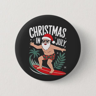 Christmas in July Funny Surfing Santa Vacation 6 Cm Round Badge