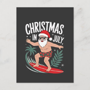 Christmas in July Funny Surfing Santa Vacation Announcement Postcard