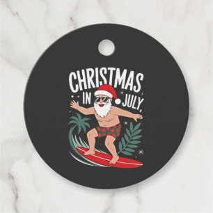 Christmas in July Funny Surfing Santa Vacation Favour Tags