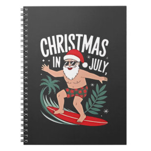 Christmas in July Funny Surfing Santa Vacation Notebook