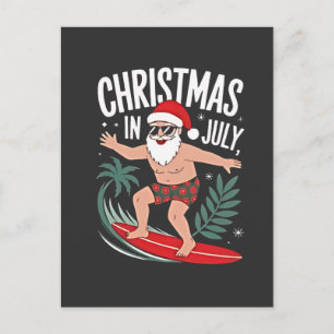 Christmas in July Funny xmas Christmas Santa Beach Announcement Postcard
