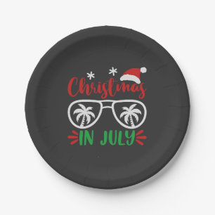 Christmas in July Funny Xmas Santa Vacation Summer Paper Plate
