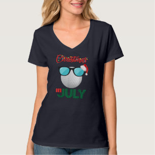 Christmas in July Golf Golfer Glasses Santa Hat Su T-Shirt
