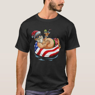Christmas In July Hawaiian Santa Floatie Summer T-Shirt