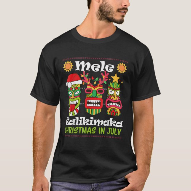 Christmas In July Hawaiian Santa Tiki Mele Kalikim T-Shirt (Front)