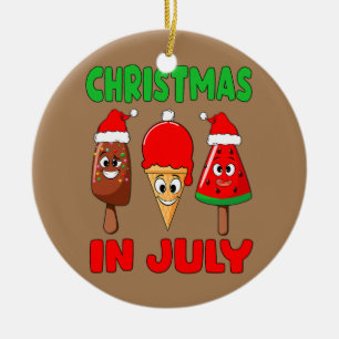 Christmas In July Ice Cream In Santa Hat Kids Ceramic Tree Decoration