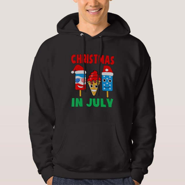 Christmas In July Ice Cream Pops In Santa Hat Kids Hoodie (Front)