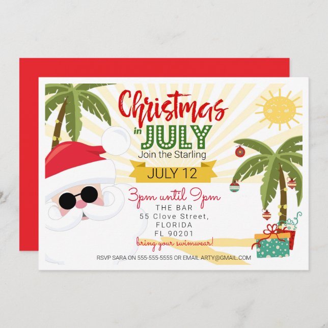 Christmas in July invitation, fun summer party Invitation (Front/Back)
