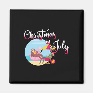 Christmas In July - Lazy Sloth On Flamingo Float - Magnet