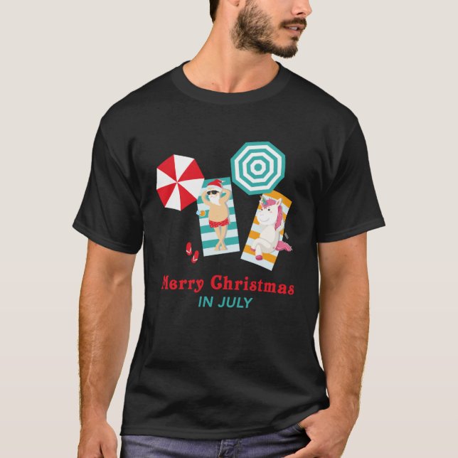 Christmas In July  Merry Xmas In July Unicorn T-Shirt (Front)