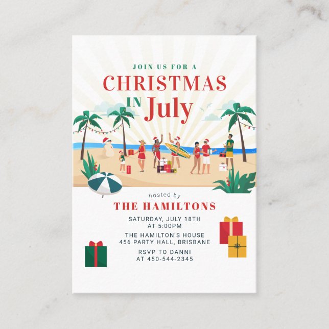 Christmas in July Modern Family Summer Party Business Card (Front)