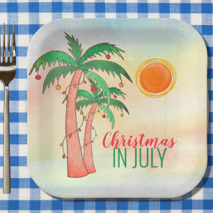 Christmas in July Palm Trees Party Paper Plate