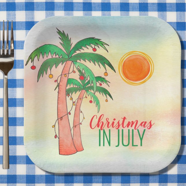 Christmas in July Palm Trees Party Paper Plate (Creator Uploaded)