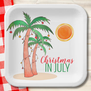 Christmas in July Palm Trees Party Paper Plates