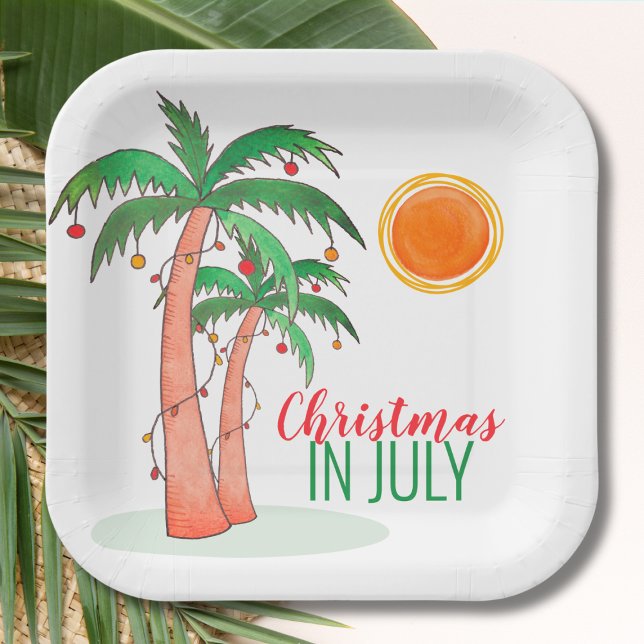 Christmas in July Palm Trees Party Paper Plates (Creator Uploaded)