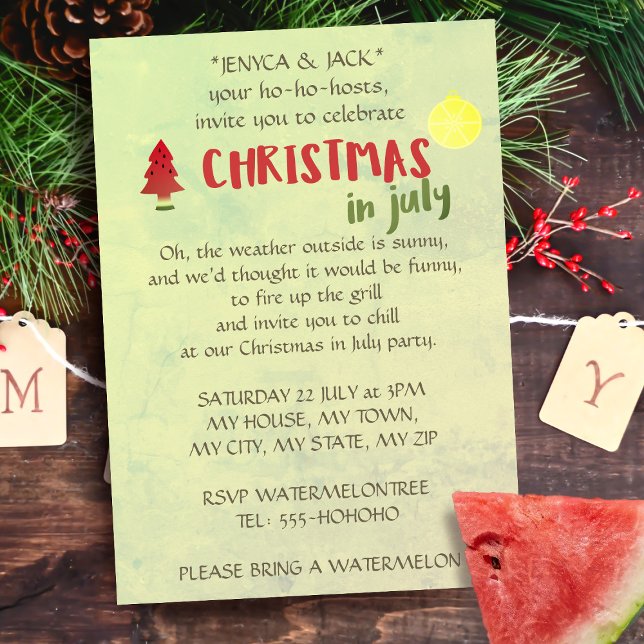 Christmas In July Party Invitations (🍉🎄 Light up that grill and grab a watermelon. There's a Christmas in July Party happening 🍉🎄)