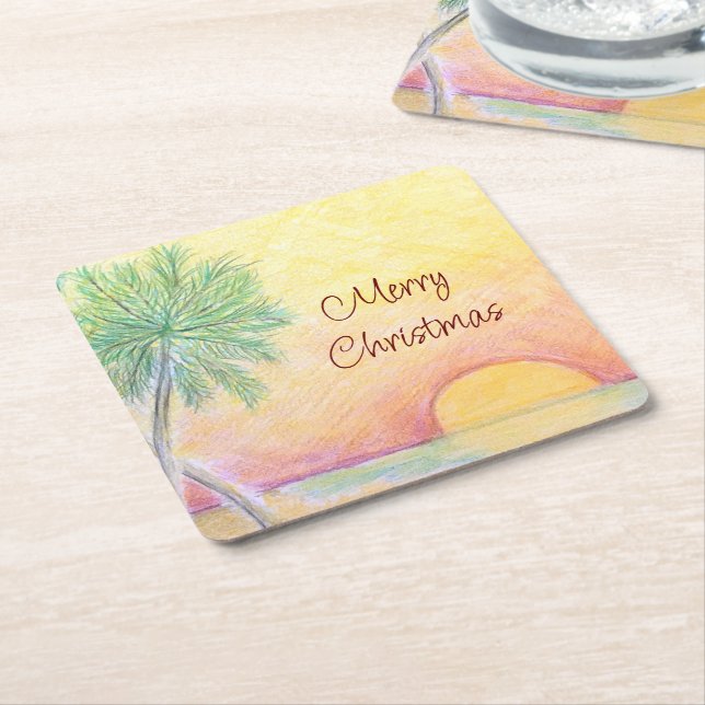 Christmas in July Party Tropical Beach Colourful Square Paper Coaster (Angled)