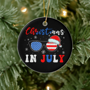 "Christmas in July" – Patriotic Sunglasses  Ceramic Tree Decoration
